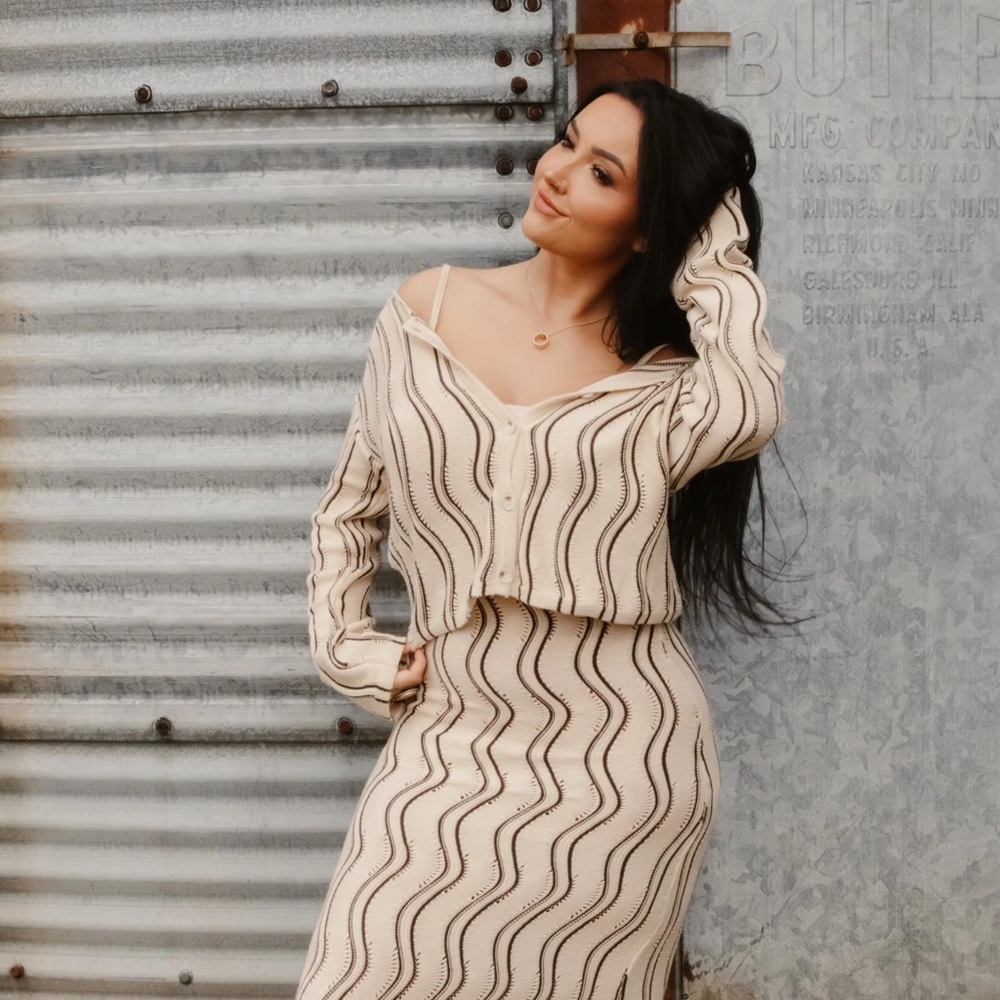 Cream and Black Knit Sweater/Dress Set sz M